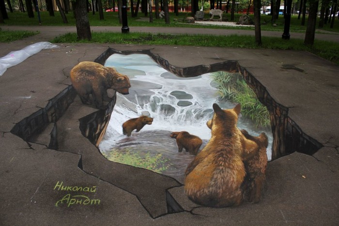 "Julian Beever is known all over the world for his pavement drawings, more especially his 3D illusions that are certainly making people walking on the streets happier."
