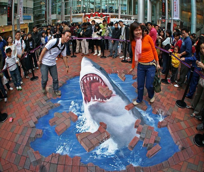 "Julian Beever is known all over the world for his pavement drawings, more especially his 3D illusions that are certainly making people walking on the streets happier."